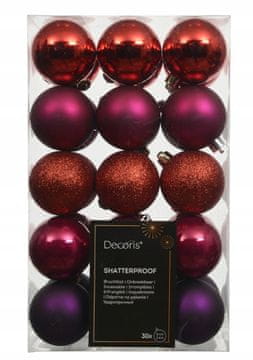 Kaemingk Nelomljive božićne kuglice, set od 30 komada, ljubičaste i crvene, 6 cm