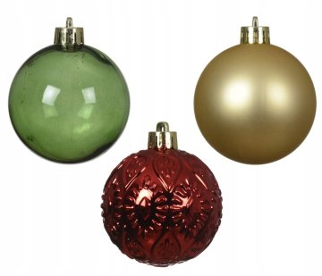 Kaemingk Set od 3 plastične kuglice za božićno drvce, crvene, zelene, zlatne, 6 cm