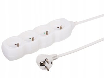 Duwi Produžni kabel s 4 utičnice s uzemljenjem, bijeli, 16 A, 5 m