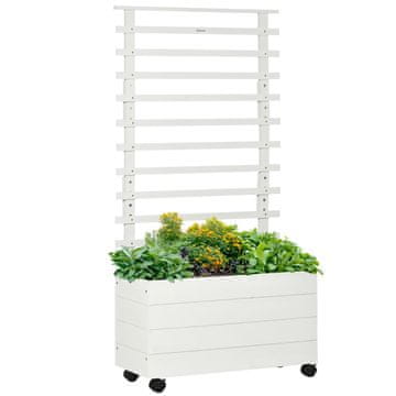 Northix Cvjetna kutija s rešetkom, cvjetna kutija s kotačima, podignuta gredica za penjačice, prirodno drvo, bijela, 76 x 30 x 155 cm za vrt