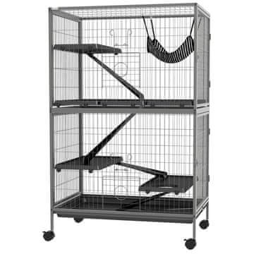 Northix Kavez za glodavce višenamjenski 4 platforme 3 rampe 4 vrata dimenzije 80D x 52Š x 128V cm Čelično siva srebrno crna