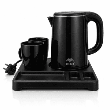ElriBird Hotelski električno Set Kuhalo 1L 1000W Inox 304 s Crnim Pladnjem