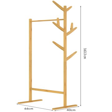 Northix Vješalica za odjeću i kapute od bambusa, 2 u 1, 163 x 66 x 40 cm