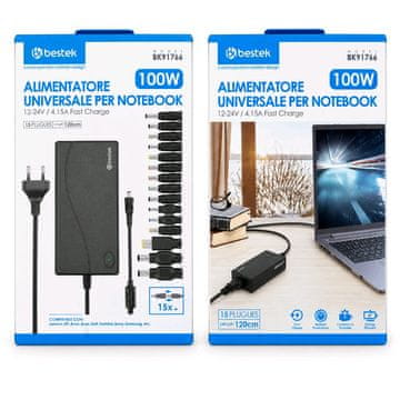 bestek 15u1 100 W 12–24 V Univerzalni punjač za prijenosna računala i monitore – podesivi napon