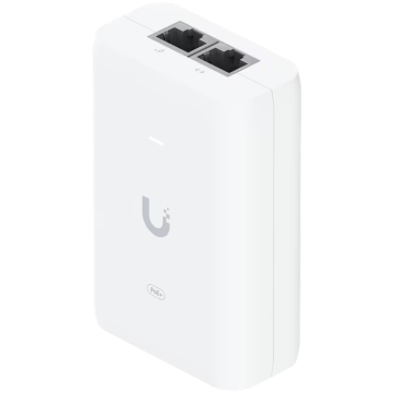 Ubiquiti U-POE+ adapter 30W, napaja UniFi PoE+ uređaje, smanjuje ovisnost o PoE switch napajanju, sadrži RJ45 podatkovni ulaz, AC kabel s uzemljenjem i PoE+ izlaz