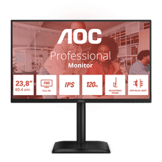 AOC 24E4U poslovni monitor - 60.5cm (24"/23.8" vidljivo), FHD (1920 x 1080), IPS, 120Hz, 4ms (GtG), Adaptive Sync, HDR, USB čvorište, 1xD-SUB(VGA), 1xHDMI, 1xDP