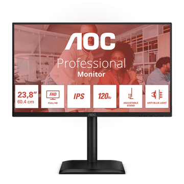 AOC 24E4U poslovni monitor - 60.5cm (24"/23.8" vidljivo), FHD (1920 x 1080), IPS, 120Hz, 4ms (GtG), Adaptive Sync, HDR, USB čvorište, 1xD-SUB(VGA), 1xHDMI, 1xDP
