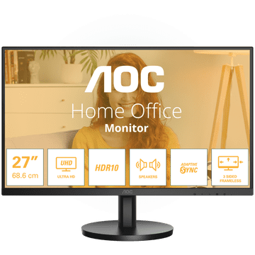 AOC U27B3A poslovni monitor - 68.6cm (27"), 4K UHD (3840 x 2160), IPS, 60Hz, 4ms (GTG), Adaptive Sync, HDR10, 2x HDMI 2.0, 1x DP 1.4