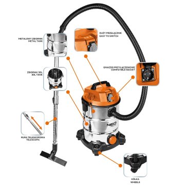 NEO NEO TOOLS Industrijski usisavač 1400W, 30L, mokro/suho čišćenje - Crni