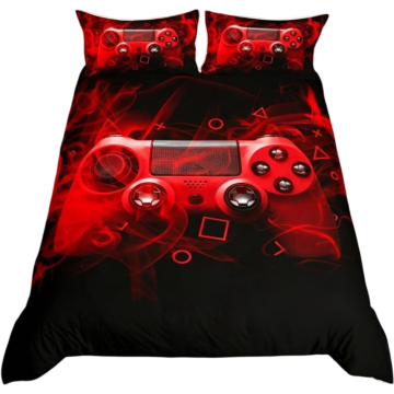 Nikcorp Dječja gaming posteljina set 135x200 cm, mikrovlakna, crvena i crna, 2 komada, navlaka za poplun i jastučnica 48x74 cm, prozračna i mekana posteljina za mlade gamere sa skrivenim patentnim zatvaračem