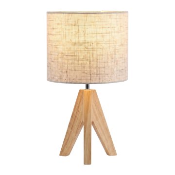 Nikcorp Stolna lampa EDISHINE tronožac drvena noćna svjetiljka s bež lanenim abažurom E27 36 cm, moderna skandinavska dekorativna rasvjeta za spavaću sobu, dnevni boravak i ured, stabilno postolje od punog