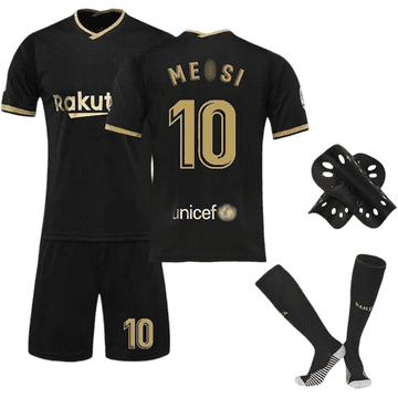 Nikcorp Dječji nogometni komplet Pardofelis Messi 10, dres, hlače, štucne i štitnici, prozračni poliester, crna boja, veličina 150-160 cm, za nogomet, trčanje i sportske treninge, set 4 u 1