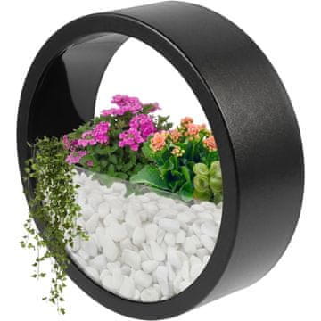 Nikcorp Zidna viseća posuda za cvijeće okrugla moderna crna 18x18 cm, dekorativna vaza s prozirnim ostakljenjem za sukulente, kaktuse i zračne biljke, minimalistički dizajn za dnevni boravak, ured i hodnik