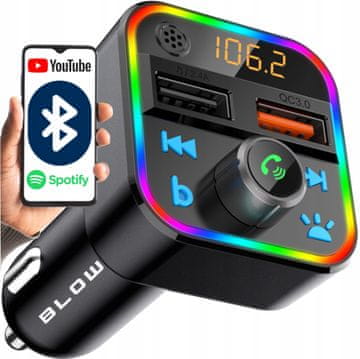 Blow LED RGB auto FM odašiljač MP3 bluetooth 5.0 2x USB 3.0 12-24V RASPRODAJA