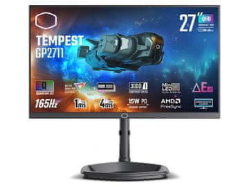 Cooler Master Monitor 27'' (69 cm) QHD MiniLED VA 165Hz, HDR1000, 2xHDMI, DisplayPort, USB-C DP Alt, zvučnici, Cooler Master Tempest GP2711