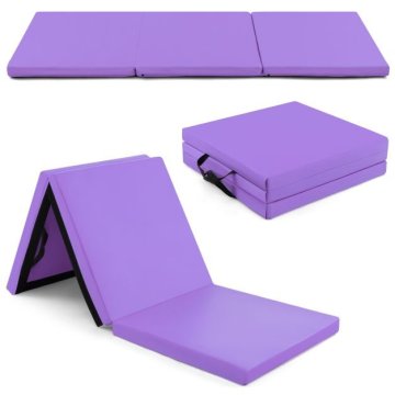 Costway Troslojna gimnastička prostirka 182x61 cm ljubičasta s ručkama i uklonjivim patentnim zatvaračem