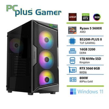PCplus Gamer Ryzen 5 5600 16GB 1TB SSD RTX 5060 OC 8GB Windows 11 Home gaming stolno računalo