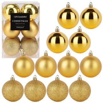 Northix Neraskidive zlatne božićne kuglice, 6 cm, set od 12 komada