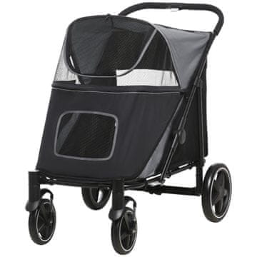 Homestar Kolica za psa 112x65x100 cm sklopiva s podesivim krovom i košarom za pohranu, siva