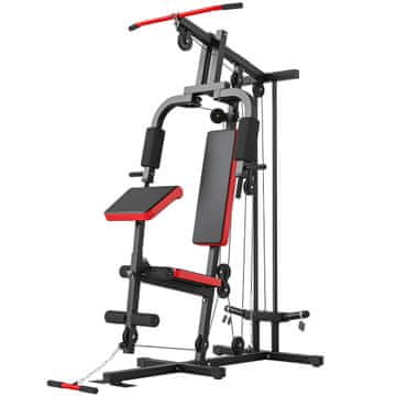 Homestar Fitness stanica s lat mašinom, butterfly šipkom, podesivom klupom za biceps, trenažerom za noge, do 120 kg, crna i crvena