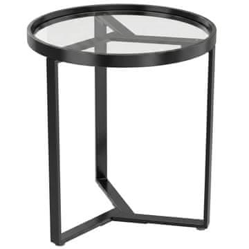 Homestar Okrugli pomoćni stol s kaljenim staklenim vrhom i geometrijskim metalnim okvirom, crni