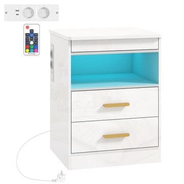 Homestar Noćni ormarić s postajom za punjenje i RGB LED osvjetljenjem, visokosjajni bijeli