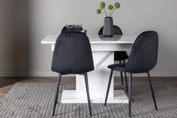 Venture Design AB Set blagovaonskog stola i stolica Pluto, stol 76x120x90 cm bijeli, stolice 88x53,3x44 cm crne