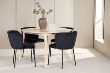 Venture Design AB Set blagovaonskog stola i stolica Flora, stol 120x75 cm, bijeli prani završetak i 4 Edina crne stolice