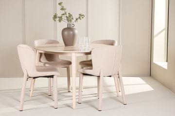 Venture Design AB Set blagovaonskog stola i stolica Flora, stol 120x75 cm bijeli prani i 4 Astoria stolice u bež boji