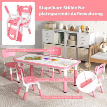 Costway Set dječjeg stola i stolica za 4 osobe, ružičasti