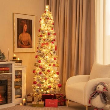 Costway Božićno drvce 180 cm prekriveno snijegom s 150 toplih bijelih lampica
