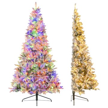Costway Umjetno božićno drvce 210 cm polukružno s 852 vrhova grana od PE i PVC-a, 240 bijelih LED svjetala