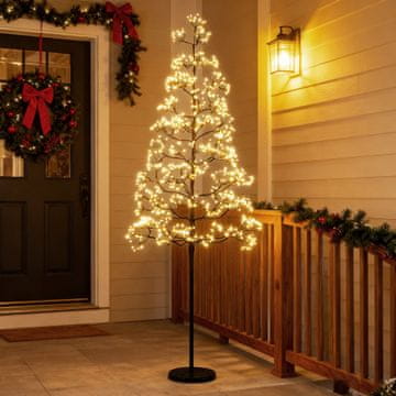 Costway LED Svjetleće Drvo 150 cm s 1000 Toplo Bijelih Svjetala i Cementnim Postoljem