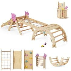 Costway Trostruki dječji penjački set sklopiv od drva Montessori s lukom i prirodnom rampom