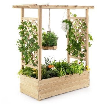 Costway Saksija s bočnim rešetkama i visećim krovom 110x44x113,5 cm prirodna