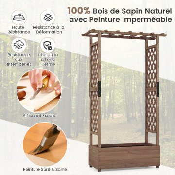Costway Saksija s 2 bočne rešetke, viseći krov, povišena vrtna gredica 182x110x44 cm, boja kave