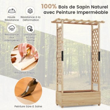 Costway Saksija s 2 bočne rešetke, viseći krov, povišena vrtna gredica 182x110x44 cm, prirodna