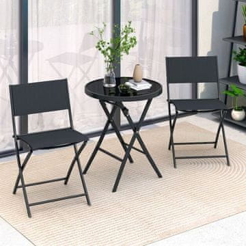 Costway Vanjski sklopivi bistro set za terasu 3-dijelni s stolom za kavu od kaljenog stakla i 2 stolice