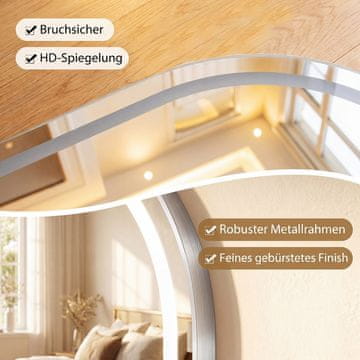 Costway Kupaonsko ogledalo 50x80 cm ovalno LED bez magljenja srebrno