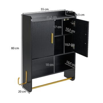 Costway Kupaonski zidni ormarić 55x20x80 cm crni