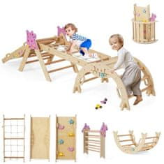 Costway Trostruki dječji penjački set sklopiv od drva Montessori s lukom i prirodnom rampom