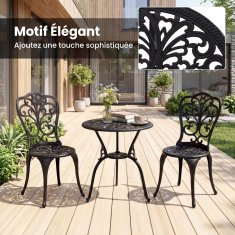 Costway 3-dijelni bistro set od lijevanog aluminija za balkon s rupom za suncobran i naslonima za leđa s motivom leptira