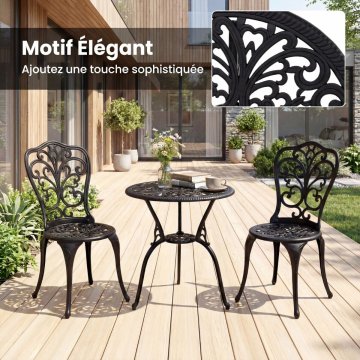 Costway 3-dijelni bistro set od lijevanog aluminija za balkon s rupom za suncobran i naslonima za leđa s motivom leptira