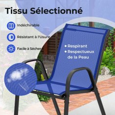 Costway 3-dijelni vrtni bistro set okrugli stol s 2 složive stolice plave boje s kaljenim staklenim vrhom
