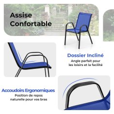 Costway 3-dijelni vrtni bistro set okrugli stol s 2 složive stolice plave boje s kaljenim staklenim vrhom