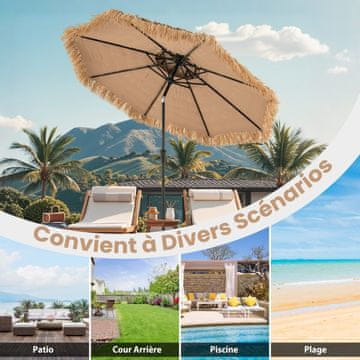 Costway Suncobran Hawaii s LED solarnim osvjetljenjem, dvostruki krov od slame