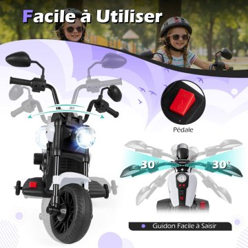 Costway Električni motocikl 6V s punjivom baterijom i startom na gumb, bijeli