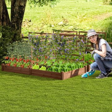 Costway Povišeni vrtni krevet 222x114x110 cm od jelovine s 3 rešetkasta panela i otvorenom bazom