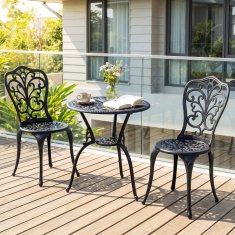 Costway 3-dijelni bistro set od lijevanog aluminija za balkon s rupom za suncobran i naslonima za leđa s motivom leptira