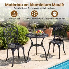 Costway 3-dijelni bistro set od lijevanog aluminija za balkon s rupom za suncobran i naslonima za leđa s motivom leptira